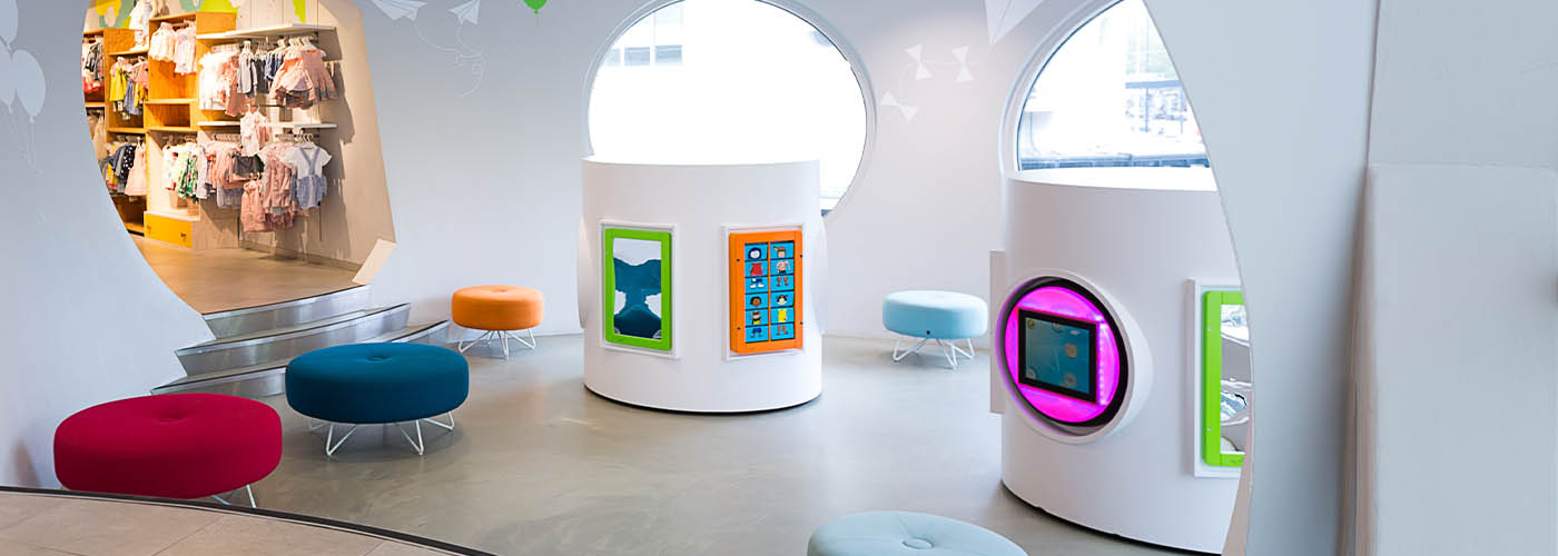 this image shows a kids corner with wall games in an H&M