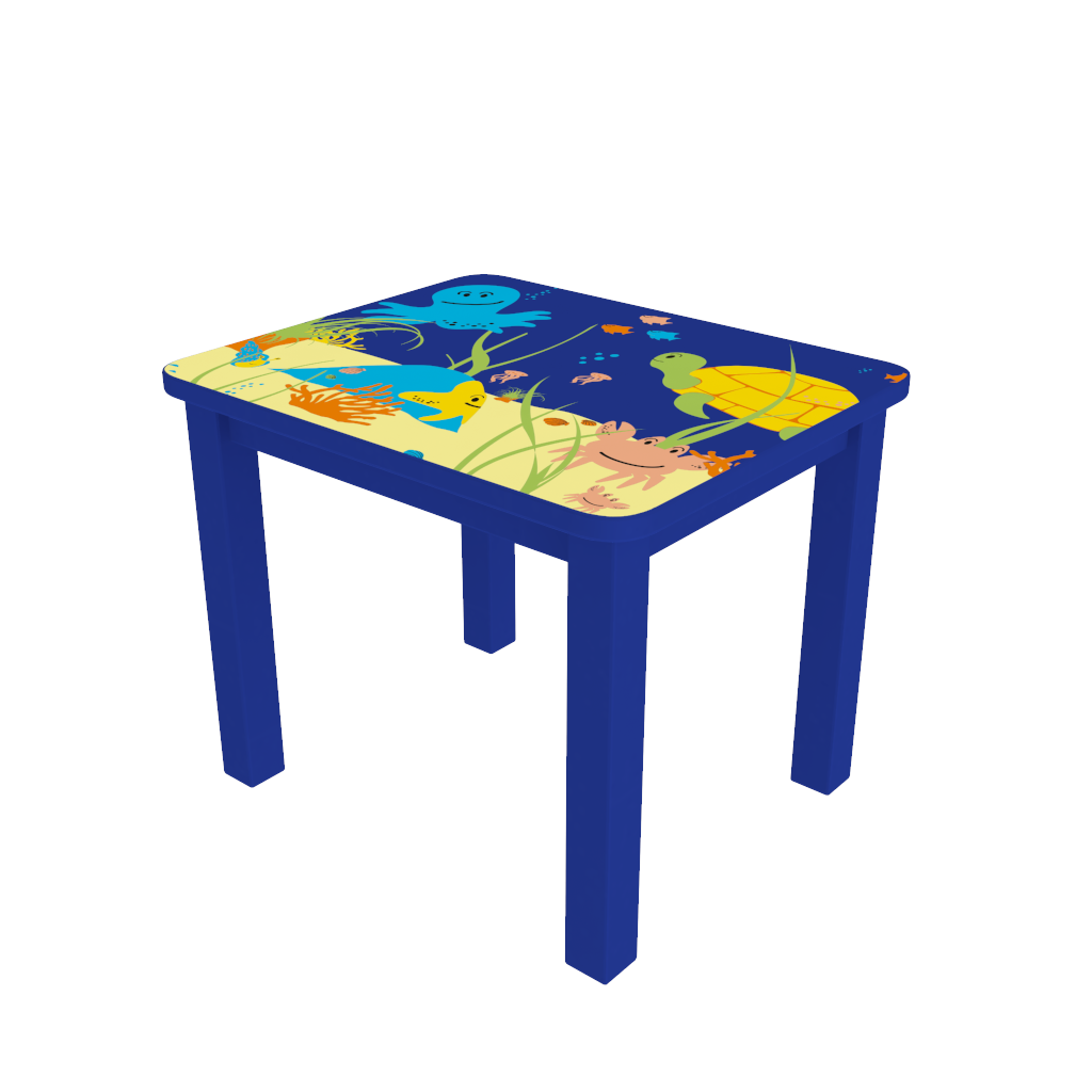 Houten tafel voor kinderen in een kinderhoek of wachtkamer met een zee dieren thema | IKC kindermeubels