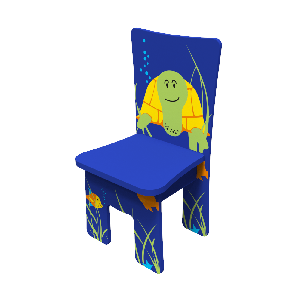 houten stoel voor kinderen met een zee dieren thema voor in de kinderhoek of wachtkamer | IKC kindermeubels